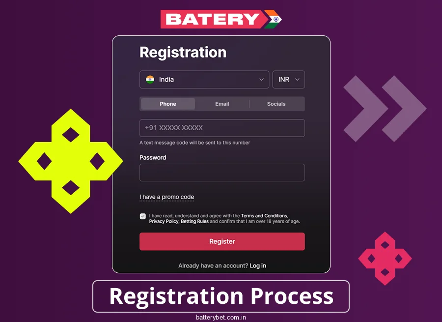 Register on Batery Bet India